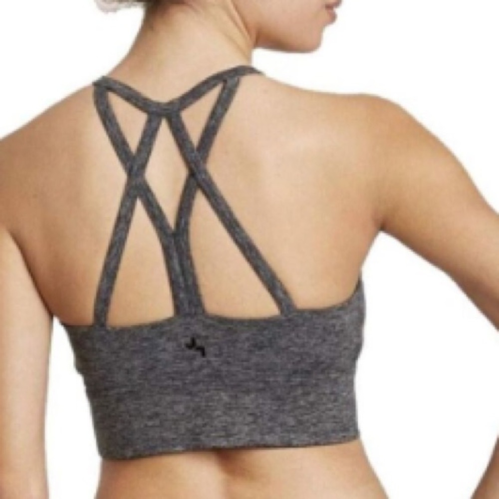 Joy Lab Charcoal Heather Grey Strappy Longline Brushed Jersey Sports Bra…